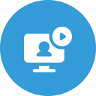 Video conference icon on blue circle