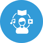 Multimedia learning icon with user silhouette